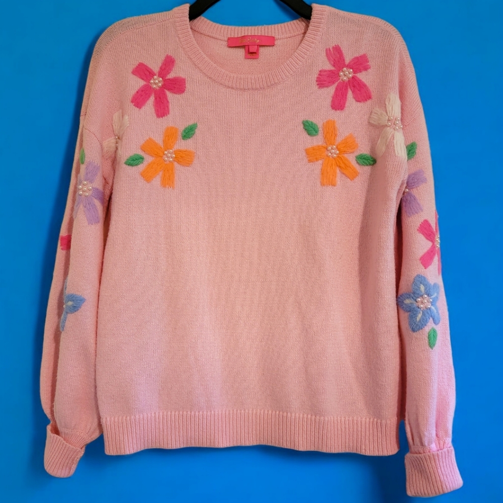 Lilly Pulitzer Laletta Embroidered Sweater Calla Lilly (Size S)
